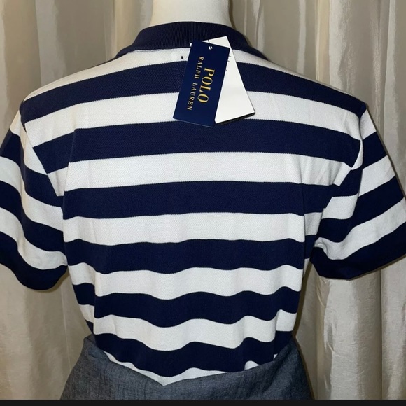 🎉HP🎉New! Polo Ralph Lauren Navy/WhiteStriped MiniMesh Classic Polo Dress L🐎🤍 - Picture 9 of 13
